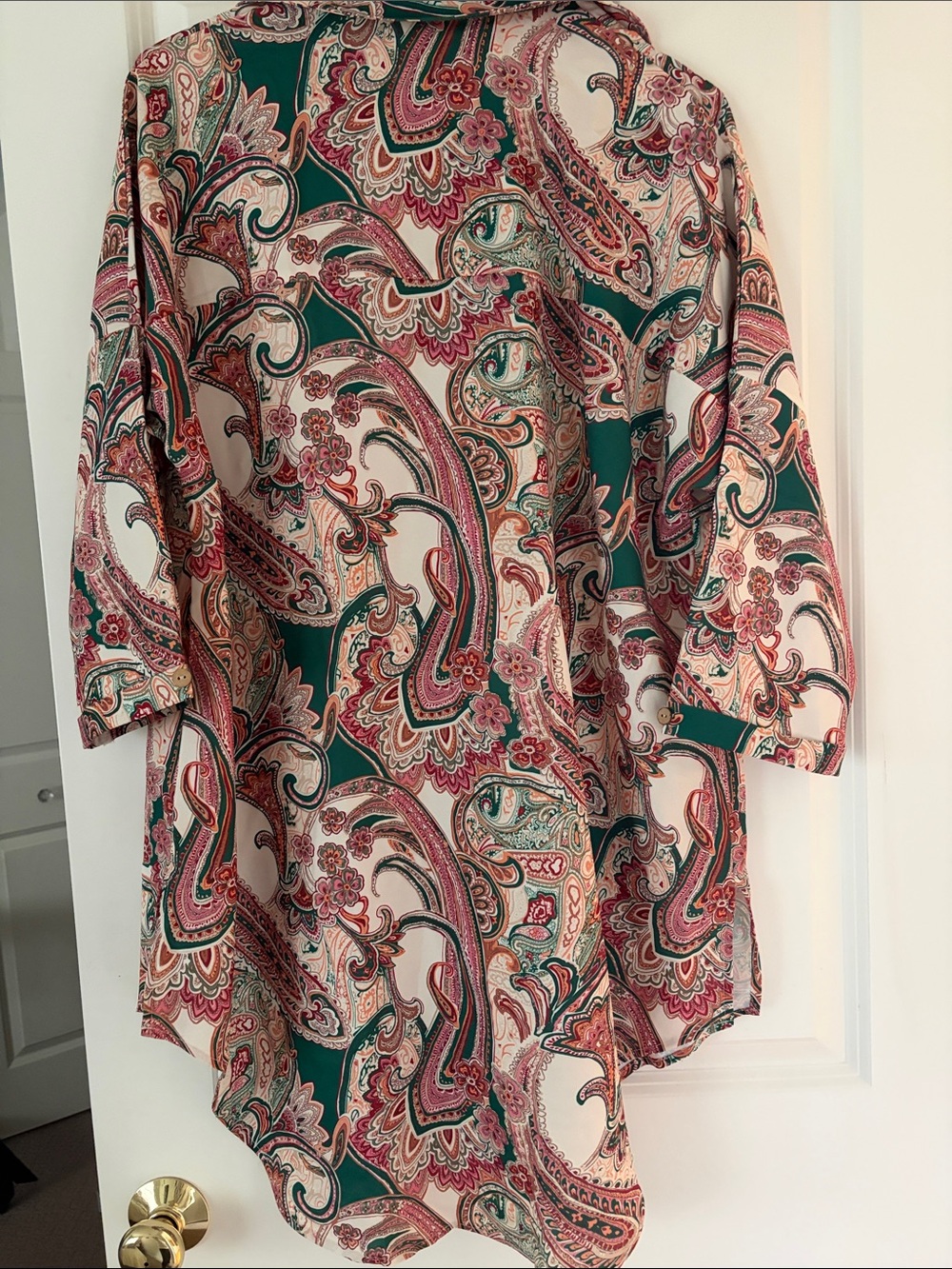 Paisley Shirt Dress/Coverup in Green and Pink - Picture 8 of 9